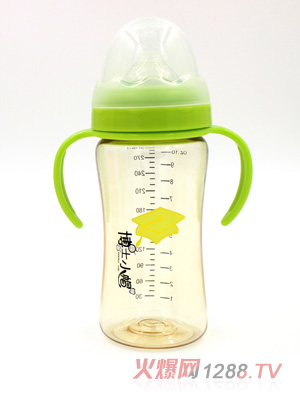博士小帽PPSU有柄自然親子寬口徑黃金奶瓶300ml綠色