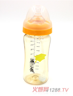 博士小帽PPSU自然親子寬口徑黃金自動奶瓶300ml黃色