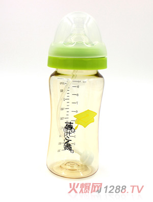 博士小帽PPSU自然親子寬口徑黃金自動奶瓶300ml綠色