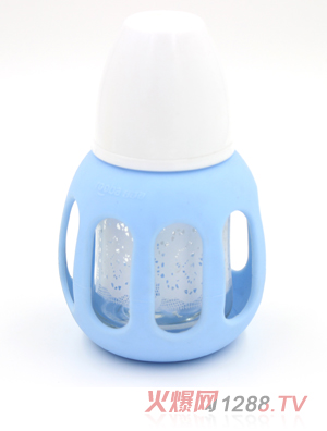 海米寬口蕾絲印花晶鉆玻璃自動(dòng)奶瓶粉色藍(lán)色
