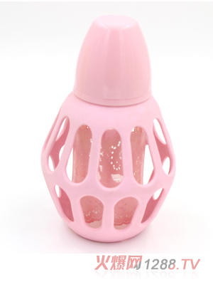海米寬口蕾絲印花晶鉆玻璃自動(dòng)奶瓶粉色