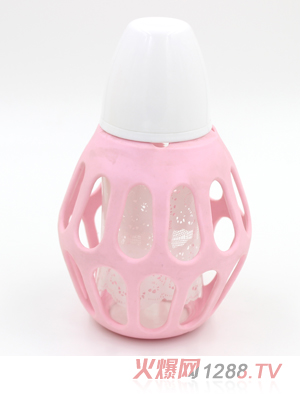 海米寬口蕾絲印花晶鉆玻璃自動(dòng)奶瓶白色