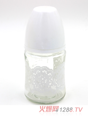 海米寬口蕾絲印花晶鉆玻璃自動(dòng)直身奶瓶粉色白色