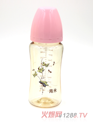 海米PPSU蕾絲印花寬口自動奶瓶300ML粉色