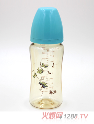 海米PPSU蕾絲印花寬口自動奶瓶300ML藍色