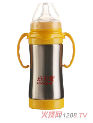 好可愛寬口自動(dòng)吸管弧形不銹鋼奶瓶200ML