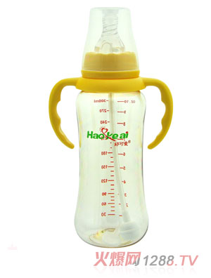好可愛標(biāo)口自動(dòng)吸管弧形奶瓶300ml