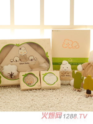 棉果果彩棉加棉包被搖鈴圍兜套裝