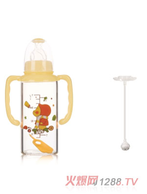小土豆標準口徑晶鉆玻璃雙柄自動小奶瓶