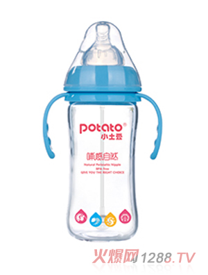 小土豆玻璃寬口硅膠防護套雙柄自動大奶瓶240mL