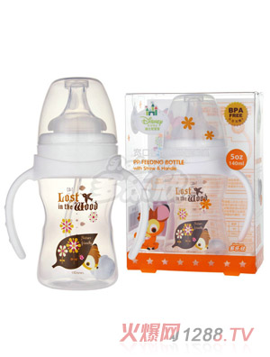 迪士尼寶寶寬口徑手柄自動吸管奶瓶140ml