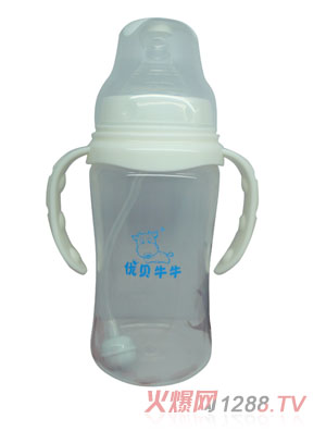 優(yōu)貝牛牛白色寬口雙柄全自動(dòng)PP奶瓶300ml