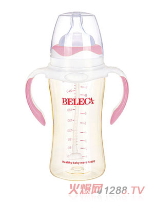貝樂嘉粉色標(biāo)口yinge雙柄PP奶瓶