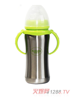 安心寶寶180ml寬口不銹鋼保濕奶瓶綠色手柄