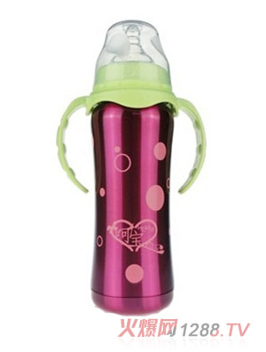 呵寶寬口徑不銹鋼雙層保溫奶瓶綠色