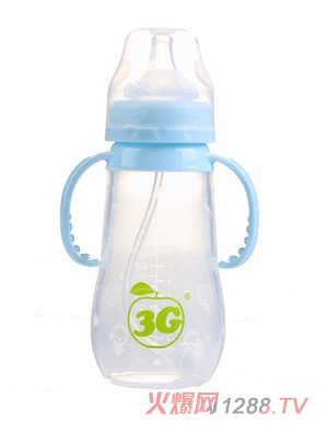 小蘋(píng)果母感硅膠奶瓶300ML藍(lán)色