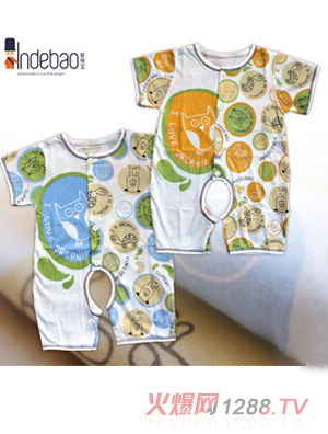 嬰得寶6m多彩部落純棉短袖開檔哈衣1035