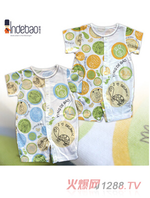 嬰得寶6-12M多彩部落純棉短袖開閉哈衣1036