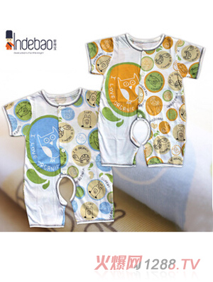 嬰得寶6m多彩部落純棉短袖開檔哈衣1035