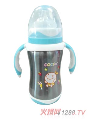 果兒260ML寬口徑恒兩用溫保鮮不銹鋼藍(lán)色奶瓶