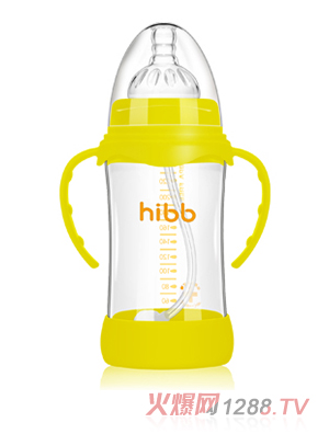 浩一貝貝防摔自動(dòng)玻璃奶瓶黃色240ml