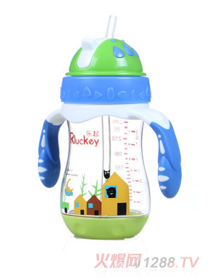 樂起PPSU歪嘴帶吸管水壺240ml藍(lán)色