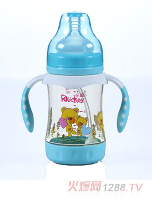 樂起180mL弧形帶柄防滑奶瓶藍(lán)色