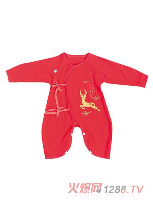 伊善兒純棉喜氣洋洋蝴蝶結哈衣