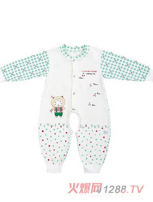 伊善兒舒柔棉櫻桃卡卡立領開檔哈衣