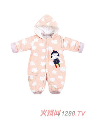 伊善兒水晶絨好奇寶寶立領附帽全開連襪哈衣