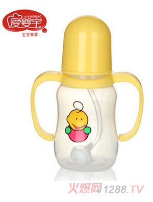 愛嬰寶標(biāo)口徑帶柄自動吸管PP奶瓶150ml