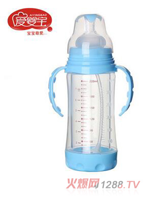 愛(ài)嬰寶晶鉆玻璃自動(dòng)吸管奶瓶220ml