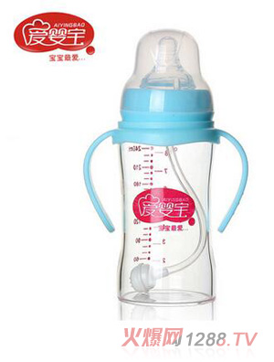 愛(ài)嬰寶新生兒專(zhuān)用晶鉆玻璃奶瓶240ml