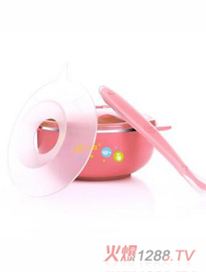 母愛yingye雙耳不銹鋼碗 防燙防摔 不含吸盤底與勺 粉