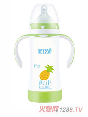 比酷熊雙層PP+玻璃奶瓶-菠蘿圖案