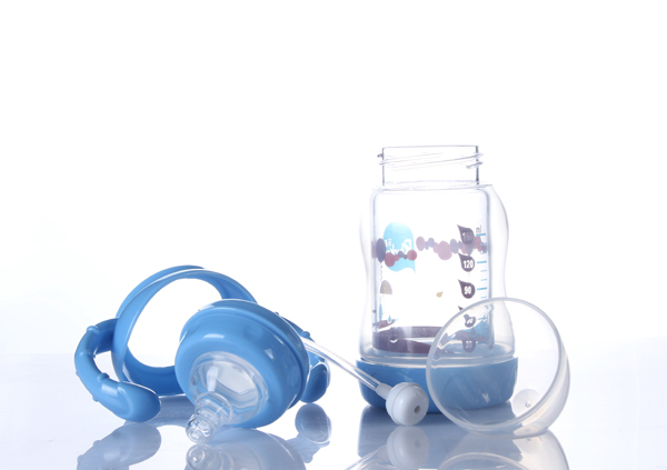 樂起雙層防爆晶鉆玻奶瓶藍色150ML